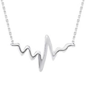 925 Sterling Silver CZ Heartbeat Pulse Necklace